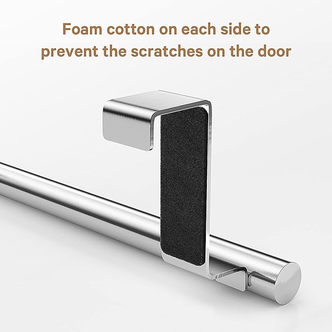 Over Cabinet Towel Bar, Stainless Steel Towel Holder, Silver, 2 Pack | No-drill Over Cabinet Towel Rack, Rustproof Stainless steel, Scratch-resistant Foam Pads, Fits Doors Up to 0.8"