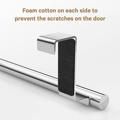 Over Cabinet Towel Bar, Stainless Steel Towel Holder, Silver, 2 Pack | No-drill Over Cabinet Towel Rack, Rustproof Stainless steel, Scratch-resistant Foam Pads, Fits Doors Up to 0.8"