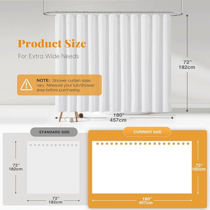 BTTN Fabric Shower Curtain, Linen Textured Heavy Duty Polyester Cloth Shower Curtain Set with Plastic Hooks, White, 180" W x 72" L (Pack of 1)