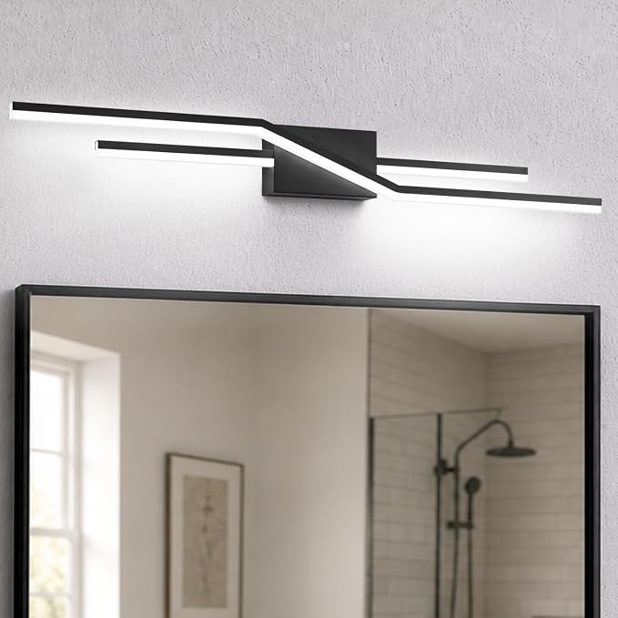 SOLFART Bathroom Lighting Fixtures Over Mirror 40 Inch Dimmable Matte Black Vanity Lights Modern Bathroom Light