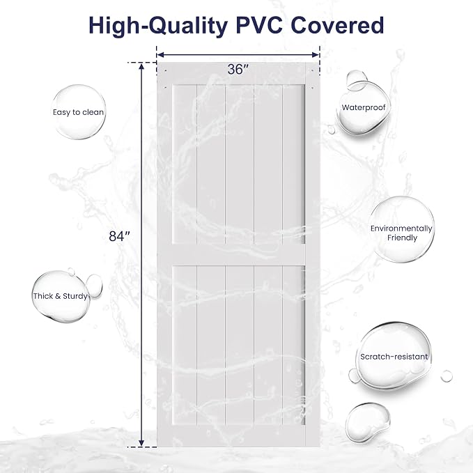 SMARTSTANDARD 36" x 84" White Sliding Barn Door with 6.6FT Silver Hardware | Pre-Drilled Ready to Assemble, Waterproof PVC Coating, H-Frame
