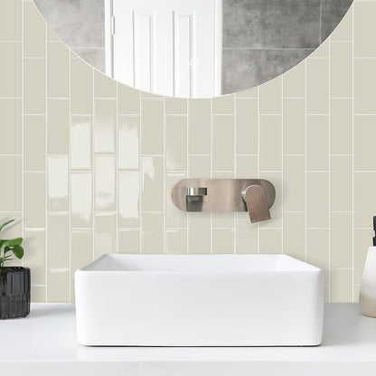 STICKGOO 10-Sheet Subway Peel and Stick Backsplash Tiles Putty Beige | Waterproof 3D PVC wall tiles with strong adhesive, extra thick for kitchen backsplash and bathroom walls