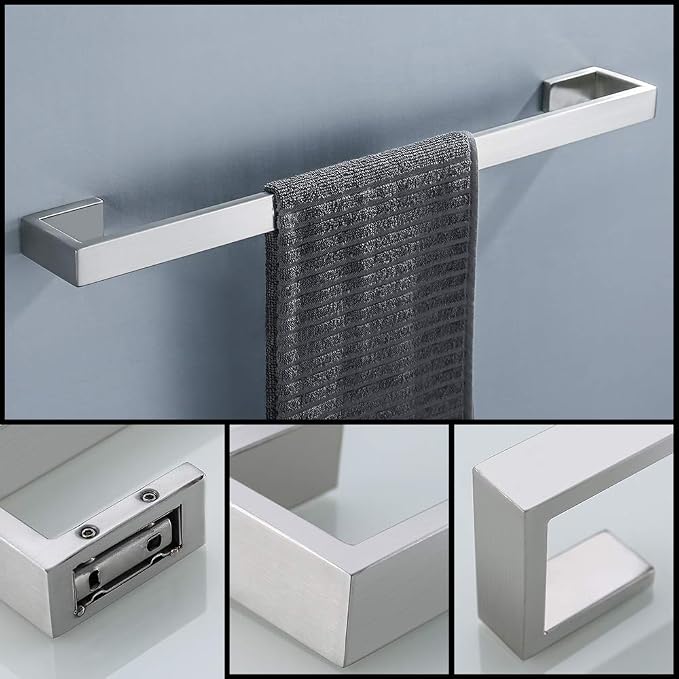 4 Pieces Bathroom Hardware Accessories Set Towel Bar Towel Holder Robe Hook Toilet Paper Holder Stainless Steel,Q8-P4BR