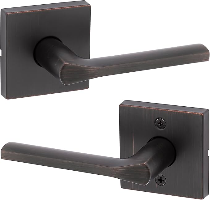 Kwikset Lisbon Interior Passage Door Handle, Lever For Closet and Hallway Doors, Reversible Non-Locking Handle Lever, Venetian Bronze