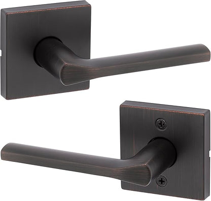 Kwikset Lisbon Interior Passage Door Handle, Lever For Closet and Hallway Doors, Reversible Non-Locking Handle Lever, Venetian Bronze