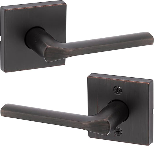 Kwikset Lisbon Interior Passage Door Handle, Lever For Closet and Hallway Doors, Reversible Non-Locking Handle Lever, Venetian Bronze