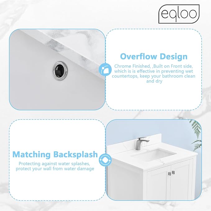 30 in. W x 22 in D Quartz Vanity Top in Calacatta Rocky, Vanity Sink Top with Assembled Single Drop-in Sink, Pre-Drilled Single Faucet Hole Countertop with 4" H Backsplash