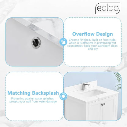 30 in. W x 22 in D Quartz Vanity Top in Calacatta Rocky, Vanity Sink Top with Assembled Single Drop-in Sink, Pre-Drilled Single Faucet Hole Countertop with 4" H Backsplash