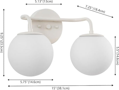 JONATHAN Y 15" Almond Modern Globe Wall Sconce Vanity Light for Bathroom, White Frosted Glass Shade, Midcentury Parisian Bistro Wall Lamp, LED Bulb Included (JYL3535C)