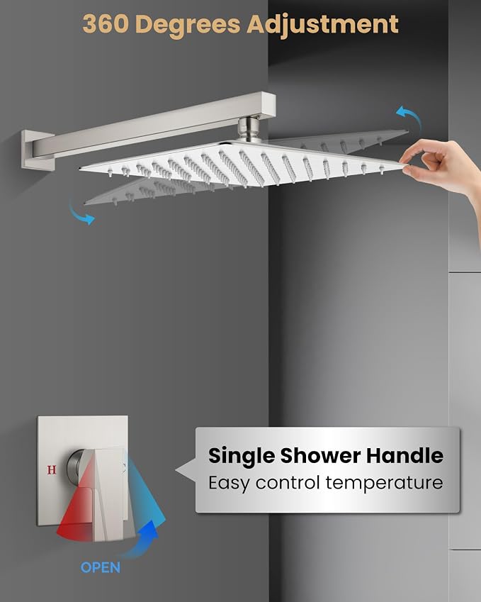 Airuida 10 Inch Brushed Nickel Shower Faucet Set,Shower Valve Kit | Rainfall Shower Head and Handle Set,Female Thread Rough-in Valve Shower Kit,Single Function Shower System
