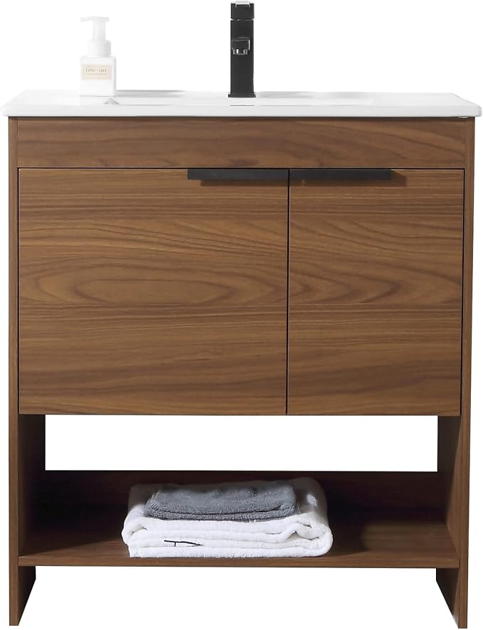 Phoenix 30 Inch Bathroom Vanity with Sink – Modern Design, Soft-Close Doors, Storage Drawers, Durable Build – Walnut Vanity for Small Bathrooms (Full Assembly Required)