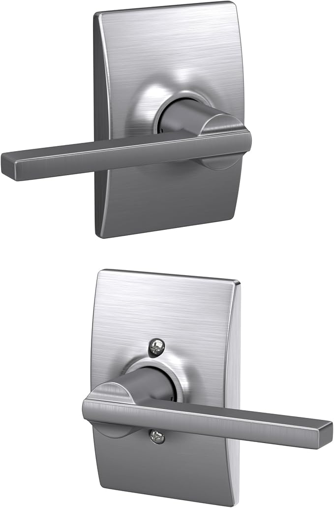 Schlage F10 LAT 626 CEN Latitude Door Lever with Century Trim, Hall & Closet Passage Lock, Satin Chrome