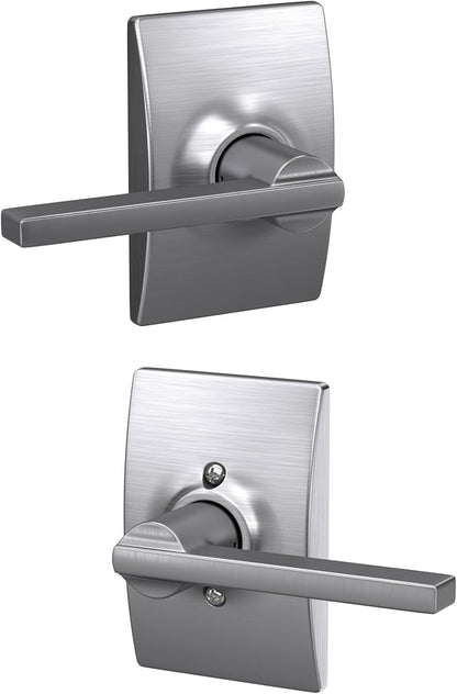 Schlage F10 LAT 626 CEN Latitude Door Lever with Century Trim, Hall & Closet Passage Lock, Satin Chrome