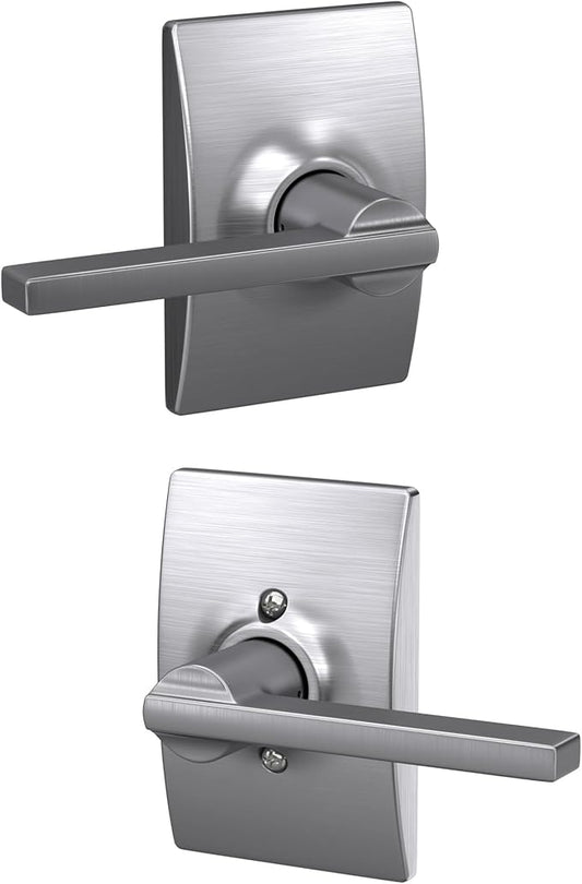Schlage F10 LAT 626 CEN Latitude Door Lever with Century Trim, Hall & Closet Passage Lock, Satin Chrome