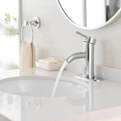 Chrome Bathroom Faucets Single Hole Bathroom Sink Faucet | Modern Single Handle Bathroom Faucte 1 or 3 Hole, RV Sink Vanity Faucet (with Drain, Chrome)