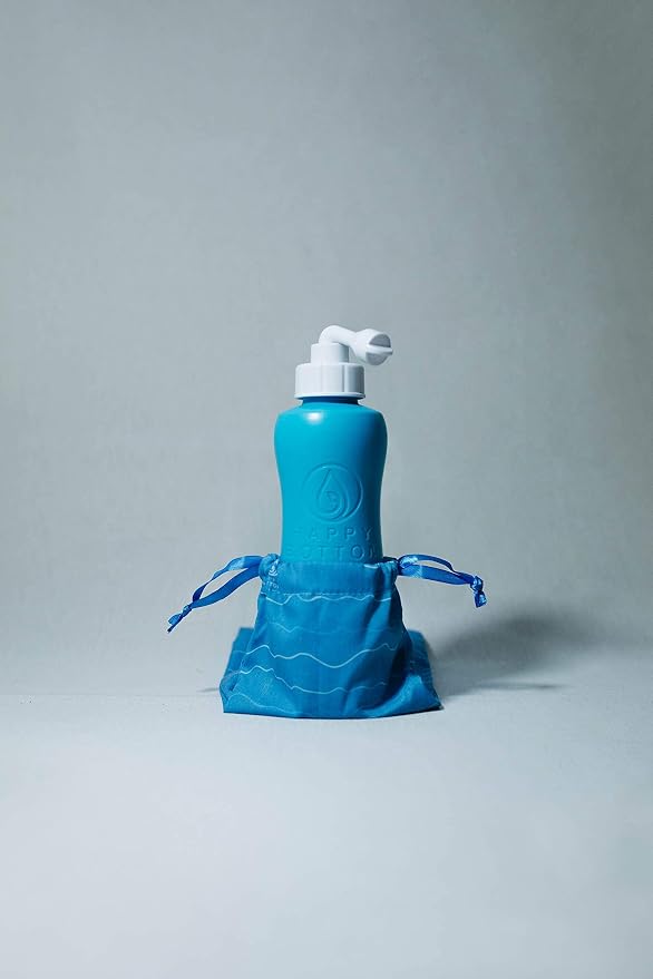 Happy Bottom Portable Bidet | Leak Free Handheld Travel Bidet and Peri Bottle with Angled Nozzle Sprayer | 400 ml Capacity | with Travel Bag