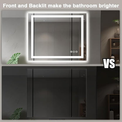 EchosLife 40"x36" LED Bathroom Vanity Mirrors | Backlit + Front Lit, Anti-Fog, Stepless Dimmable, 3 Colors, Memory, Tempered Glass, UL Listed, Horizontal/Vertical