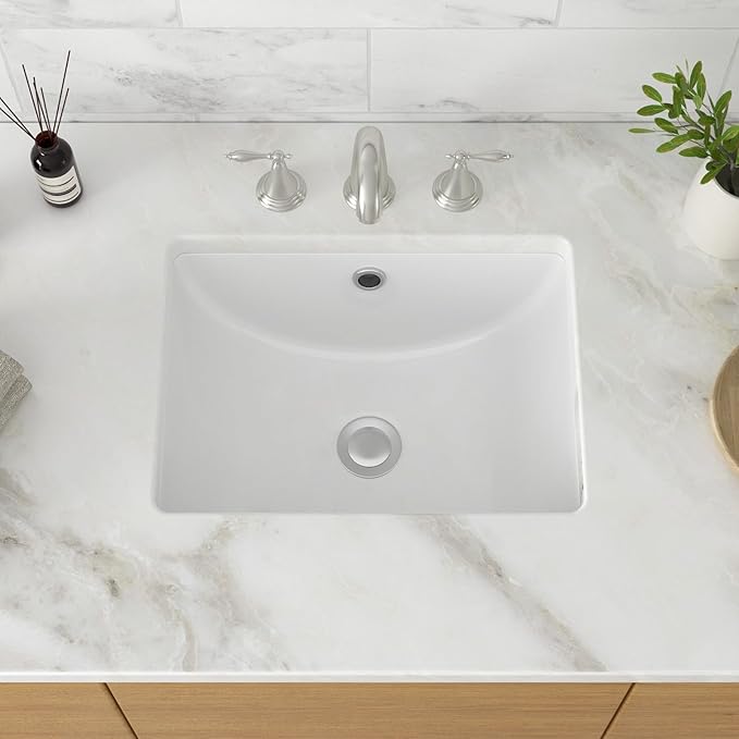 18 Inch Undermount Bathroom Sink - 18"x14" White Rectangle Porcelain Ceramic Sink with Overflow,Compact Undercounter Vanity Lavatory for Bathrooms