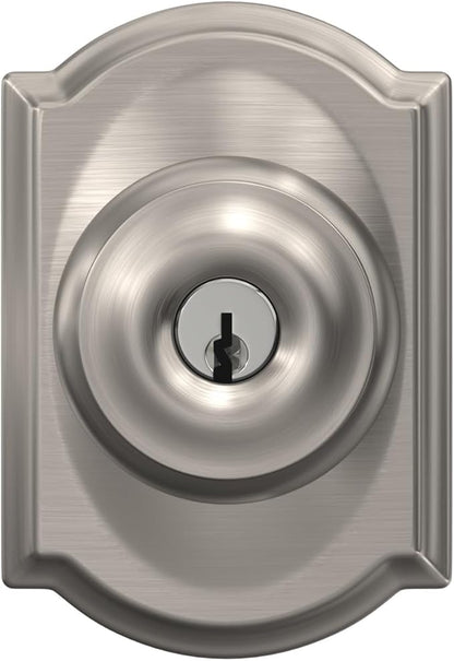 SCHLAGE F51A GEO 619 CAM Georgian Knob with Camelot Trim Keyed Entry Lock, Satin Nickel