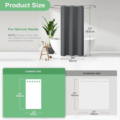 Stall Waffle Shower Curtain 256 GSM Heavy 36"x72" Charcoal Grey | Narrow Half Size, Thick Cloth, Weighted Hem, Water Repellent, Hotel Luxury Polyester Shower Curtain Set for Bathroom 6 Hooks