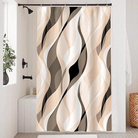 Cream Shower Curtain, Modern Abstract Cream and Grey Striped Shower Curtain Set for Bathroom Waterproof Polyester Shower Curtain with Hooks, 48x72 Inch