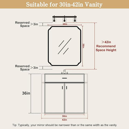 30" x 36" Wood Bathroom Mirror for Wall Mounted, Rustic Rounded Corner Wood Frame Wall Mirror for Entryway, Living Room or Bedroom Home Decorative, Natural
