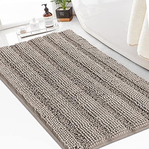 Turquoize Bathroom Rug 24"x36", Soft Absorbent Chenille Bath Rug, Taupe