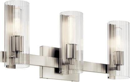Kichler Jemsa 3 Light Vanity, Modern Light with Clear Fluted Glass in Brushed Nickel for Bathroom or Powder Room (9.75" x 22.75"), 55168NI