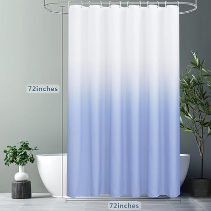 AooHome Fabric Shower Curtains, Cloth Ombre Blue Shower Curtain Sets, Washable Fabric Blue and White Shower Curtain, Rustic Farmhouse Bathroom Shower Curtains, 72x72 Inches