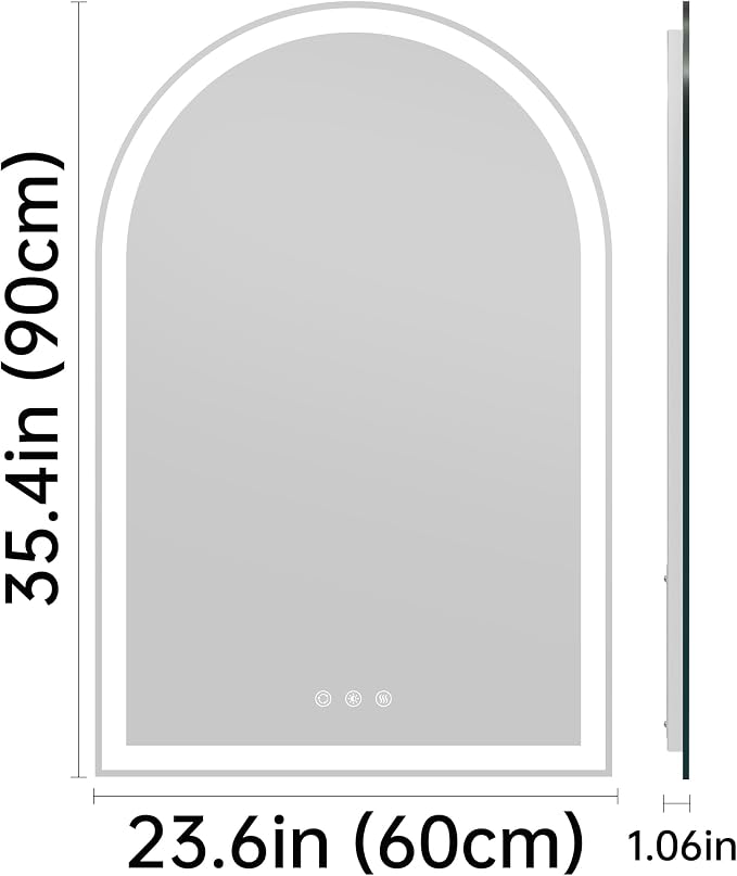 24"x36" Arched LED Lighted Bathroom Mirror with Lights | Fogless, Dimmable, Shatterproof, Touch Sensor, 3 Color Changing