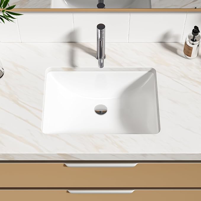Enbol Undermount Bathroom Sink White Rectangular Ceramic Sink for Bathroom with Overflow, Interior Bowl Size 18.3" x 13.3" ECU1813
