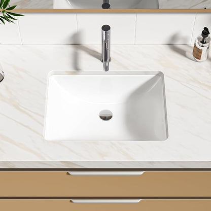 Enbol Undermount Bathroom Sink White Rectangular Ceramic Sink for Bathroom with Overflow, Interior Bowl Size 18.3" x 13.3" ECU1813