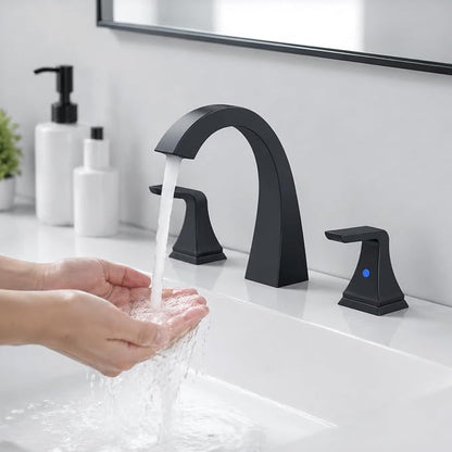 Bathroom Sink Faucet 8 inch, 3 Hole, NSF Certified, Matte Black | Modern Bathroom Faucet for Bathroom Sink and RV with Pop-Up Drain and Water Supply Lines