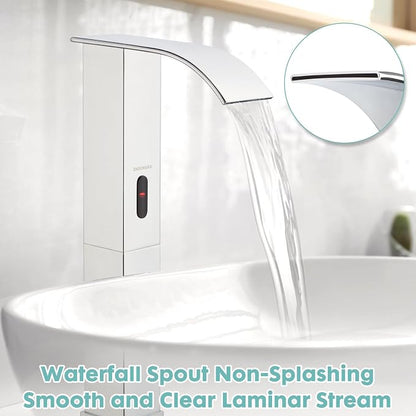 Touchless Bathroom Sink Faucets for 1 Hole, Hands-Free Automatic Motion Sensor Faucets with Tall Body,Black Waterfall Sink Faucets for Bathroom (Tall Body, Chrome)