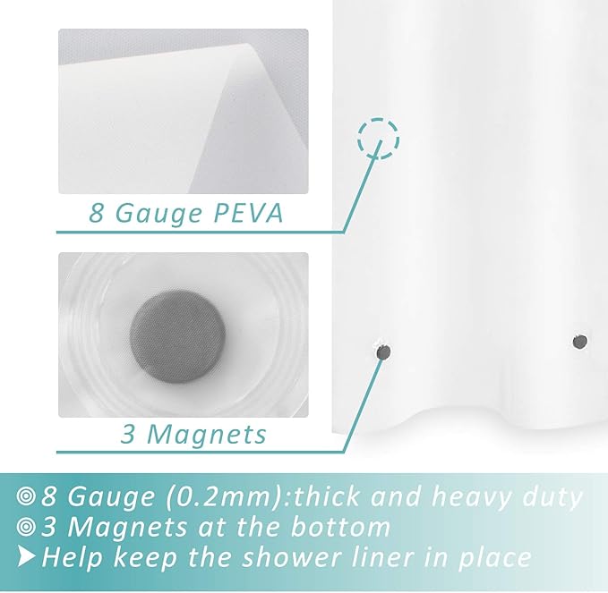 54x72 Stall Size Shower Curtain Liner Frost | 3 Bottom Magnets,10 Rustproof Grommets,Water Proof Heavy Duty PEVA,54W x 72H for Small Bathroom or Shower Stall