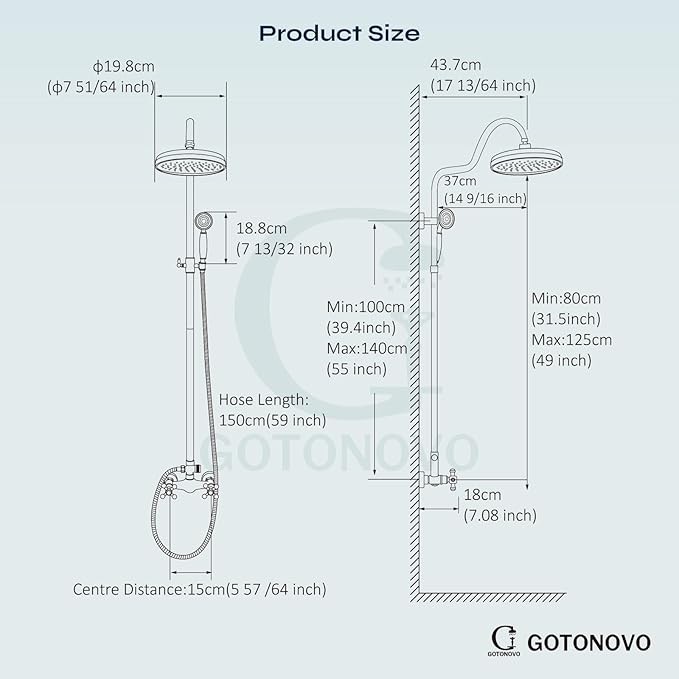 gotonovo Luxury Exposed Shower Faucet Set Bathroom Shower System 8 Inch Wall Mount Rainfall Shower Head with Handheld Spray Cross Double Handle Shower Fixture Adjustable Arc Rod Oil Rubbed Bronze