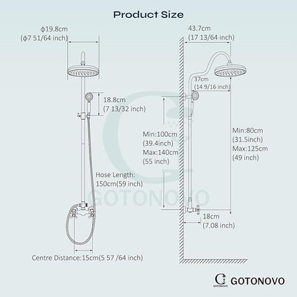 gotonovo Luxury Exposed Shower Faucet Set Bathroom Shower System 8 Inch Wall Mount Rainfall Shower Head with Handheld Spray Cross Double Handle Shower Fixture Adjustable Arc Rod Oil Rubbed Bronze