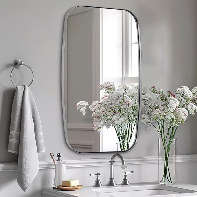 Oval Mirror for Bathroom, 24x30 Brushed Nickel Oblong Bathroom Mirror for Vanity with Stainless Steel Metal Frame, Modern Anti Rust Wall Mounted