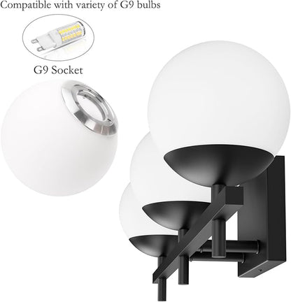 Ralbay Mid Century Modern Bathroom Vanity Lights Matte Black Milky Glass Modern Bathroom Wall Lights Over Mirror, Black 3-Light (Exclude Bulb)