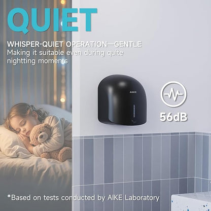 AIKE GentleAir Warm Hand Dryer,Low Noise for Home Bathroom,Midnight Black | GentleAir Warm Dry,Plug-in Easy Install and Low Noise Experience for Home Bathroom,Smart and Sophisticated ABS Look,AK2637