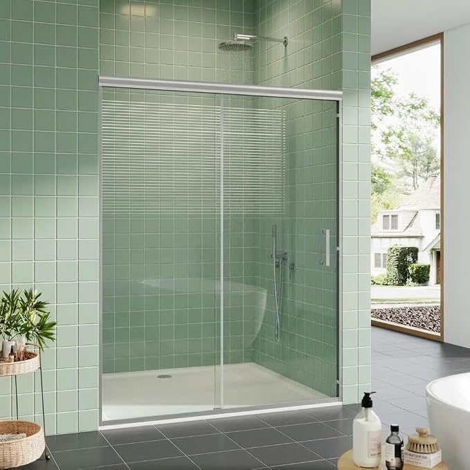 Shower Door 56-60" W x 72" H, Sliding Glass, Shower Door with 1/4'' (6mm) Clear Tempered Glass for Bathroom