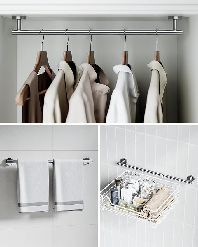 Wall-Mount Towel Bar Bathroom Hardware Accessory Set 12-Piece | Chrome,Stainless Steel,Wall Mount,Bathroom Hardware Set,Simple DIY installation,Stain-resistant and easy to maintain,Modern