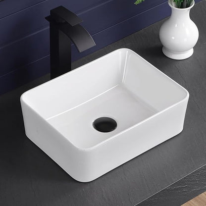 Vessel Sink 16"x12" Rectangular Bathroom Sink Modern White Porcelain Ceramic Above Counter Drop-in Vanity Sink for Bathrooms Art Basin