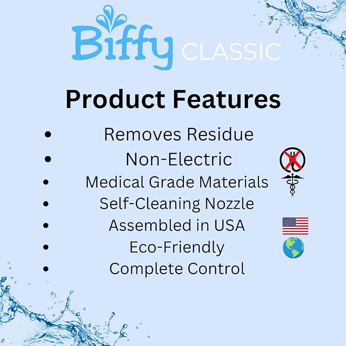 The BIFFY Classic Bidet Attachment- Physician Designed & Clinically Tested, Self-Cleaning, 8-Stream Spray with Adjustable Pressure and Pattern, Non-Electric, Assembled in USA