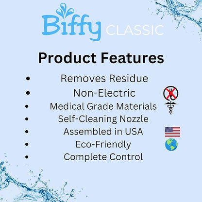 The BIFFY Classic Bidet Attachment- Physician Designed & Clinically Tested, Self-Cleaning, 8-Stream Spray with Adjustable Pressure and Pattern, Non-Electric, Assembled in USA