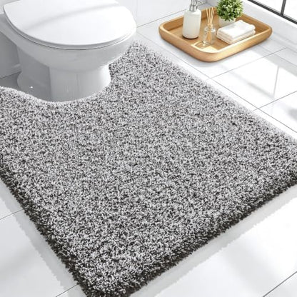OLANLY Microfiber Bathroom Rugs U-Shaped Mats 24x20, Dark Brown and White