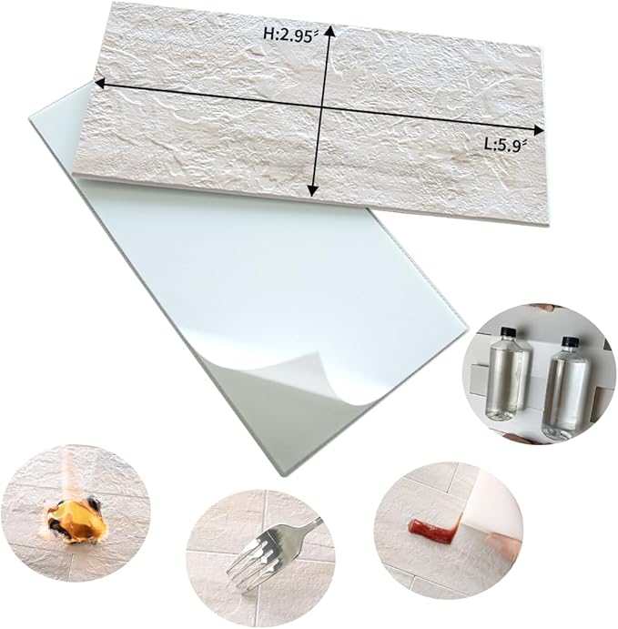 AULIGET 100-Piece Beige Slate Peel and Stick Backsplash Wall Tiles, 3" x 6" PVC Faux Stone Stick on Tile for Backsplash Kitchen, Bathroom, Laundry Room, Camper, Fireplace