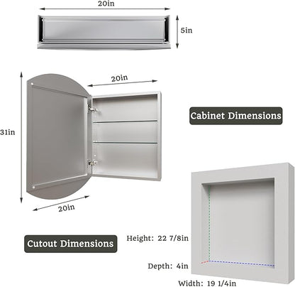 20x31 Bathroom Medicine Cabinet with Mirror,Aluminum Alloy Frame with Mirror Side Panels,Surface or Recessed Medicine Cabinet with Adjustable Shelves,Assembly Required
