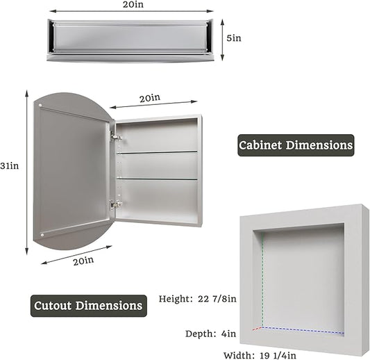 20x31 Bathroom Medicine Cabinet with Mirror,Aluminum Alloy Frame with Mirror Side Panels,Surface or Recessed Medicine Cabinet with Adjustable Shelves,Assembly Required