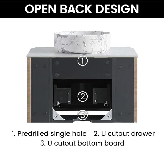 24" Preassembled Floating Bathroom Vanity with Carrara Finish Sink, Oak | Mid-Century Modern Style, Fluted & Soft-Close Drawer with U-shaped Wall, Sinterted Stone Countertop, Towel Rack Included